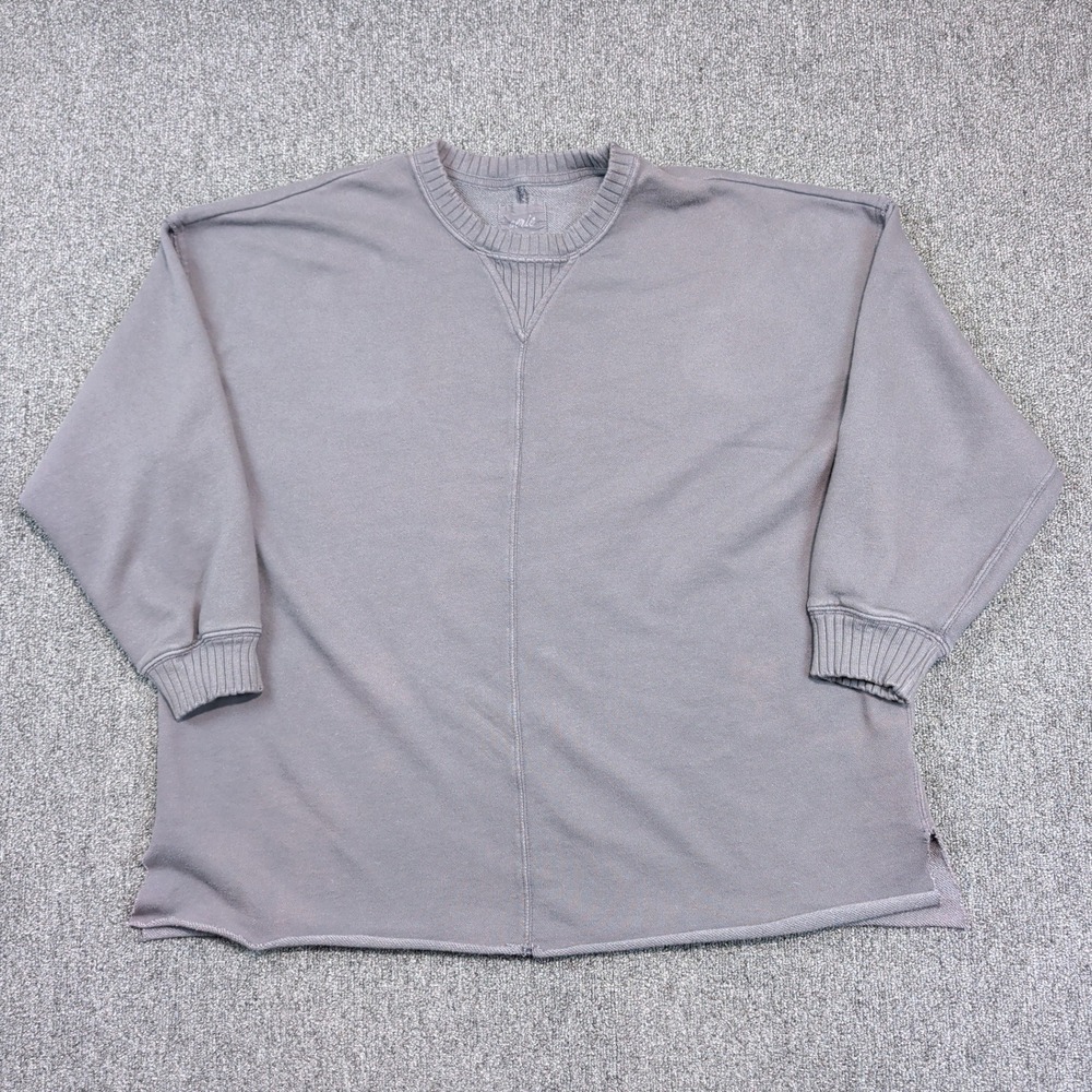 Aerie Modern Oversized‎ Sweatshirt S Faded Gray Cotton Blend Raw Hem Athleisure